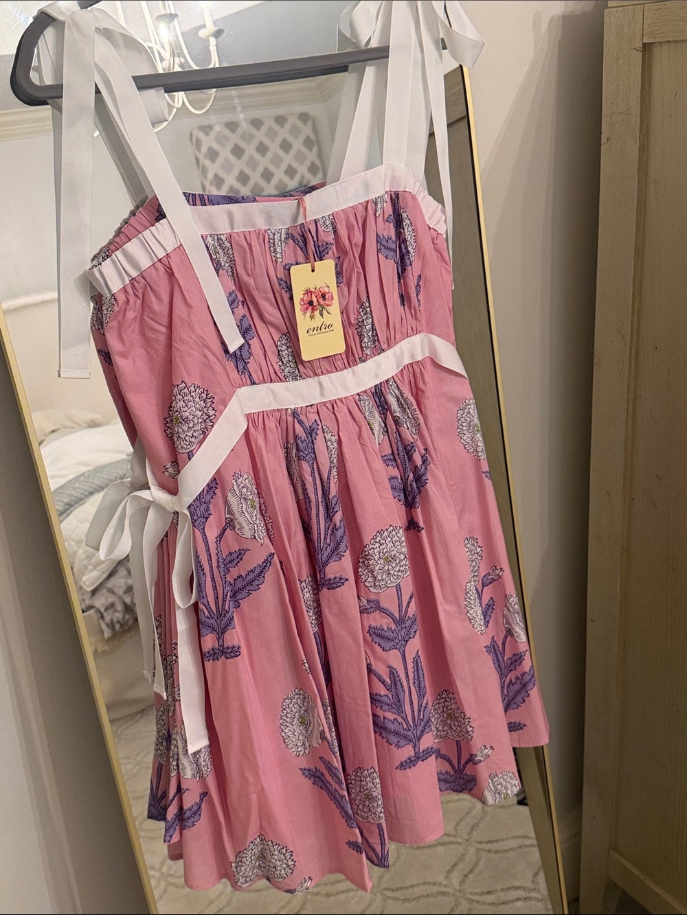 Entro Pink Floral Tie-Shoulder Sundress with Purple Botanicals
